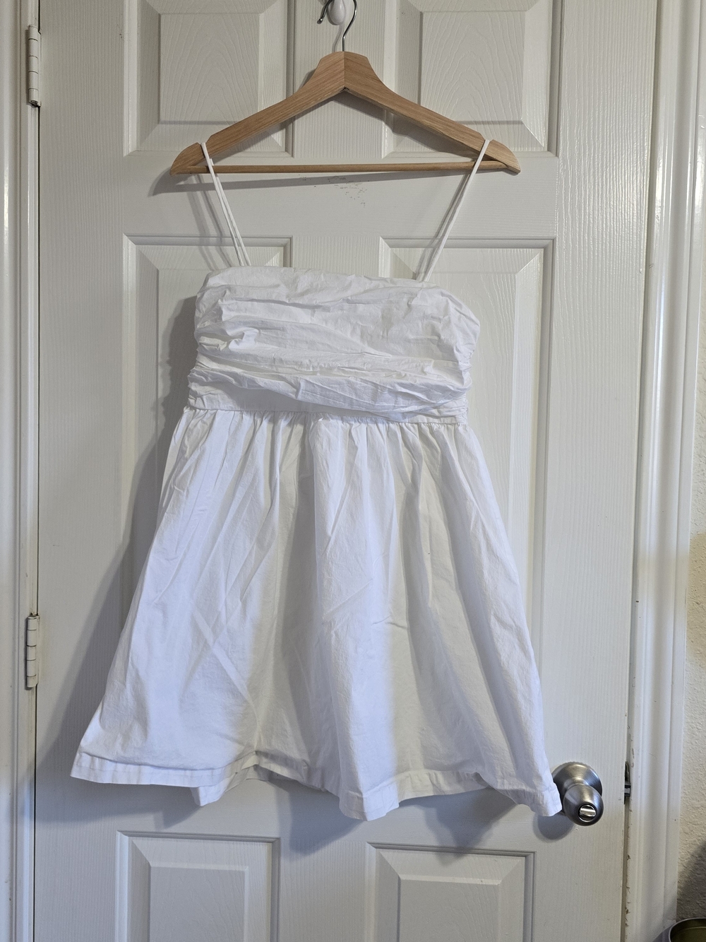 Shore Womens White Solid Ruched Mini Sundress Square Neck Spaghetti Strap S